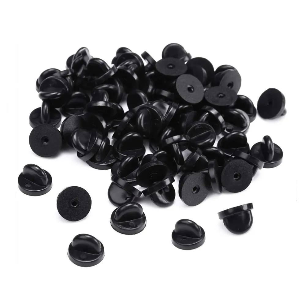 50pcs 블랙 PVC 고무 핀 백업 나비 클러치 타이 압정 옷깃 홀더 걸쇠 핀 캡 키퍼 유니폼 배지 교체