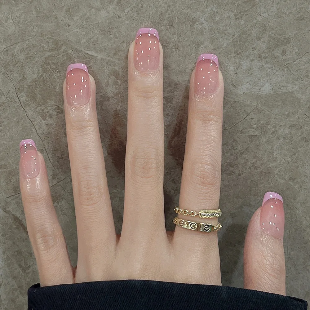 24pcs 손톱에 분리 가능한 짧은 언론 Y2k 라인 석 거짓 손톱 접착제 발레 달콤한 멋진 여자 인공 거짓 손톱 팁