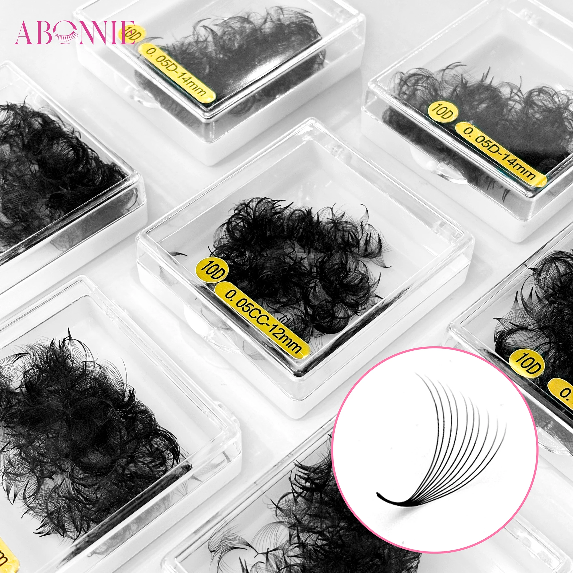 Abonnie 18mm Premade 볼륨 팬 뾰족한 베이스 팬 메가 볼륨 Premade 속눈썹 연장