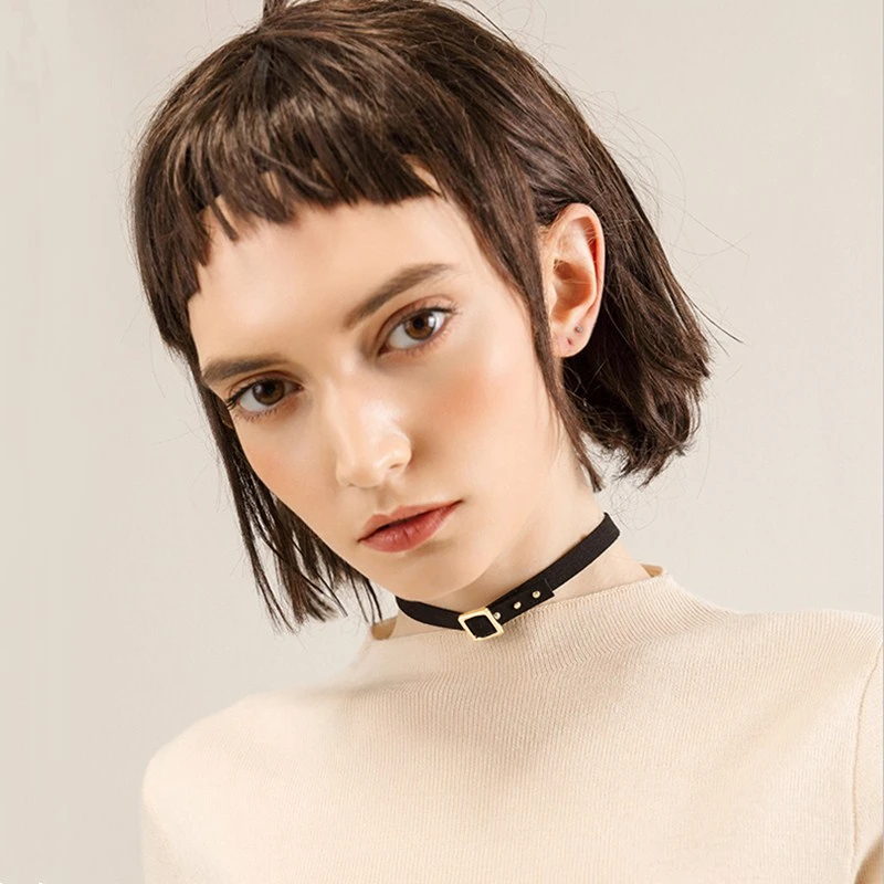 초커 고딕 펑크 스타일 블랙 인조 가죽 초커 목걸이, 여성 크루 넥 목걸이 여성 파티 쥬얼리 파티 선물 장신구