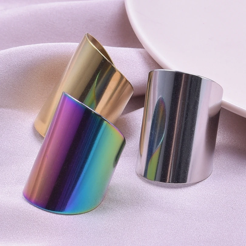 1Pc 스테인레스 스틸 방수 여성 성격 질감 Chunky 오픈 반지 빈티지 중공 불규칙한 다층 Anillos 쥬얼리