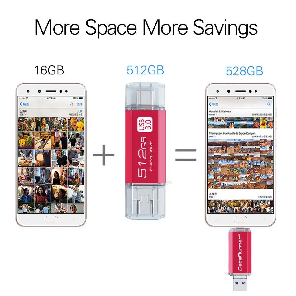 DataRunner 3 IN 1 고속 OTG USB 플래시 드라이브 유형 C 펜 드라이브, 512GB 256GB 128GB 64GB 32GB Pendrive USB 3.0 메모리 스틱