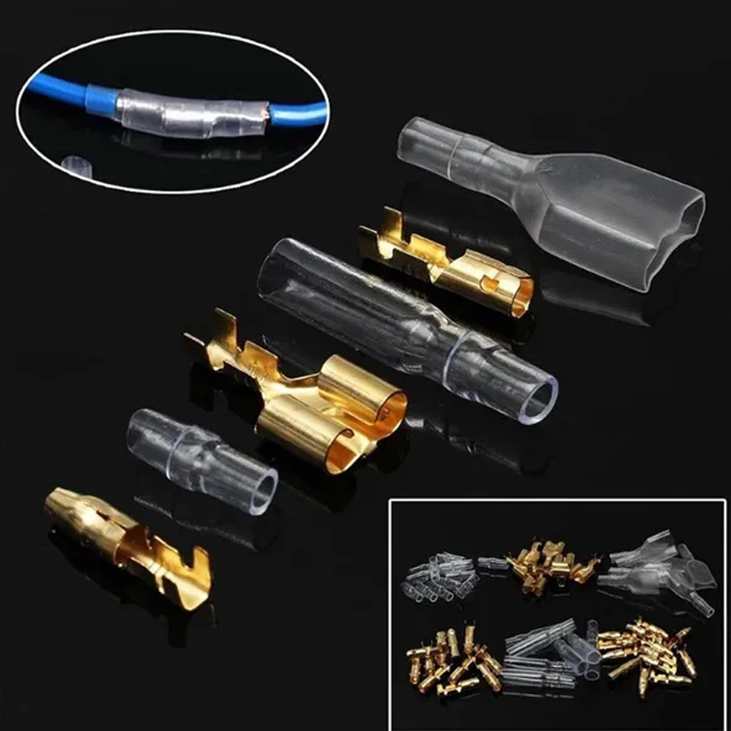 25 50sets 4.0mm 총알 압착 단자 자동차 전기 와이어 커넥터 직경 암 + 수 + 외장 케이스 냉간 압착 단자 1in2out