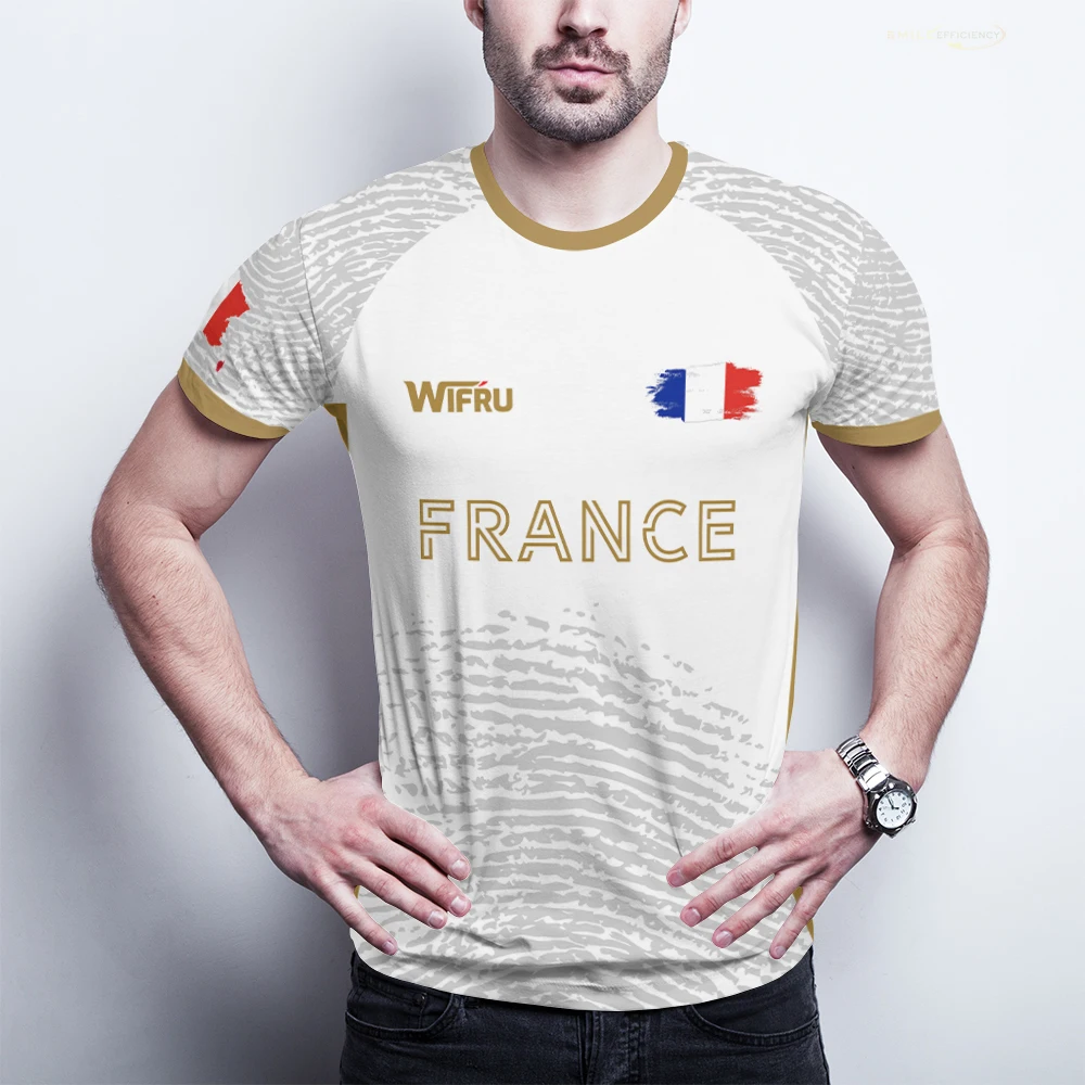 새로운 여름 프랑스 축구 티셔츠 남자 스포츠 야외 풋살 축구 유니폼 통기성 빠른 건조 에펠 탑 맞춤 셔츠