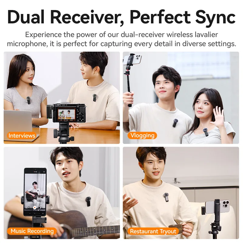 Ulanzi A100 무선 마이크 Lavalier MIC for iPhone 16 15 Pro(Max) 카메라 사운드 녹음 실시간 모니터링 J12 업그레이드