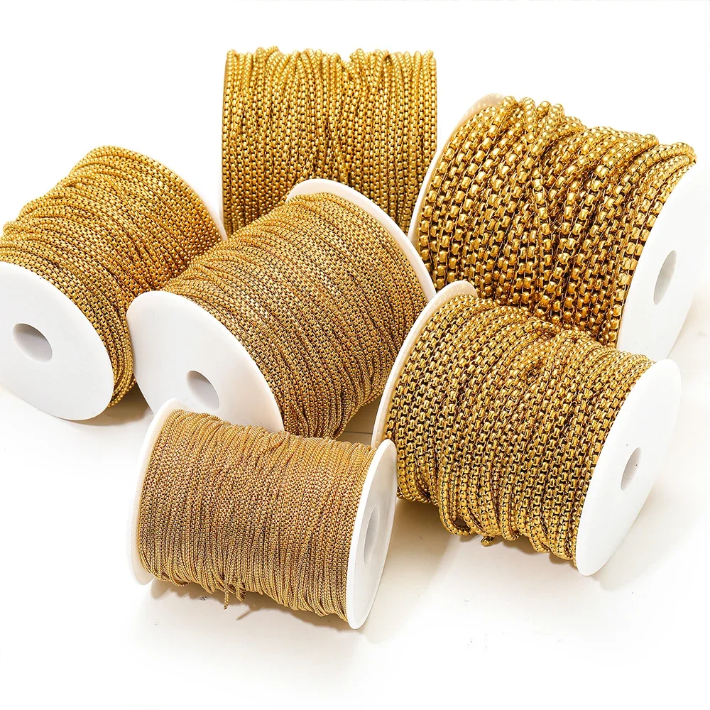 2 미터 스테인레스 스틸 골드 롤로 박스 체인 DIY 쥬얼리 만들기 목걸이 결과 팔찌 용품 대량 수제 공예
