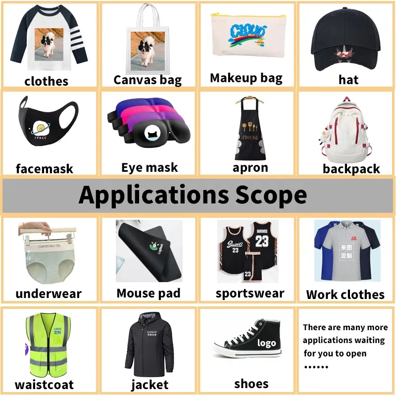 의류용 맞춤형 로고 또는 사진 열전사 스티커 DIY 세탁 가능 티셔츠 열 패치 DTF 다채로운 비닐