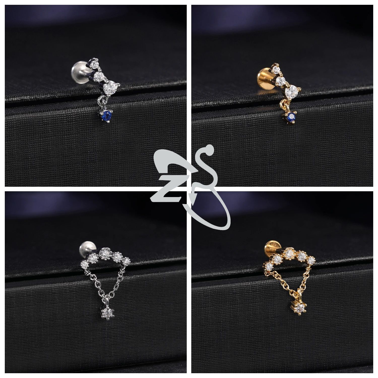 ZS 1 PC 골드 컬러 16G 스테인레스 스틸 Labret 립 피어싱 남성 여성 CZ 크리스탈 귀 연골 Tragus 헬릭스 피어싱 플랫 백