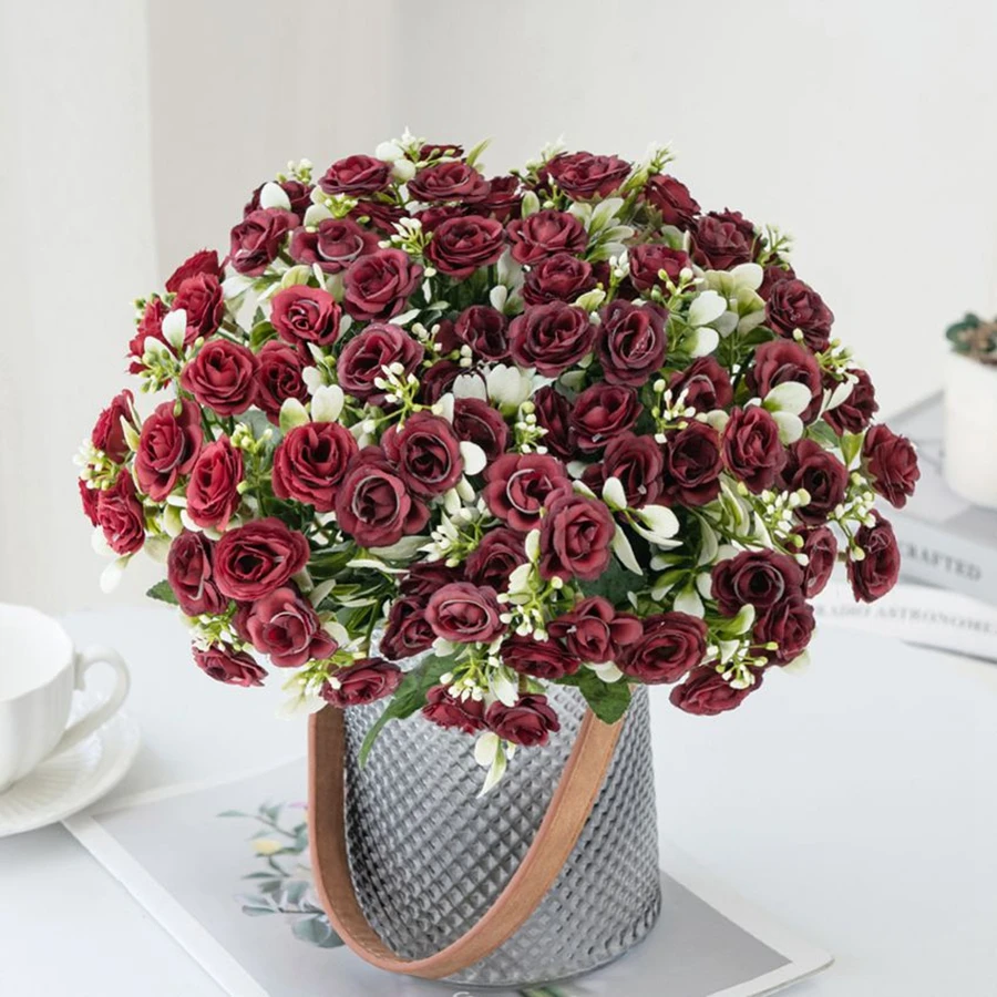 인공 꽃 실크 장미 웨딩 신부 꽃다발 홈 테이블 야외 정원 Archway 자외선 방지 DIY 선물 룸 장식