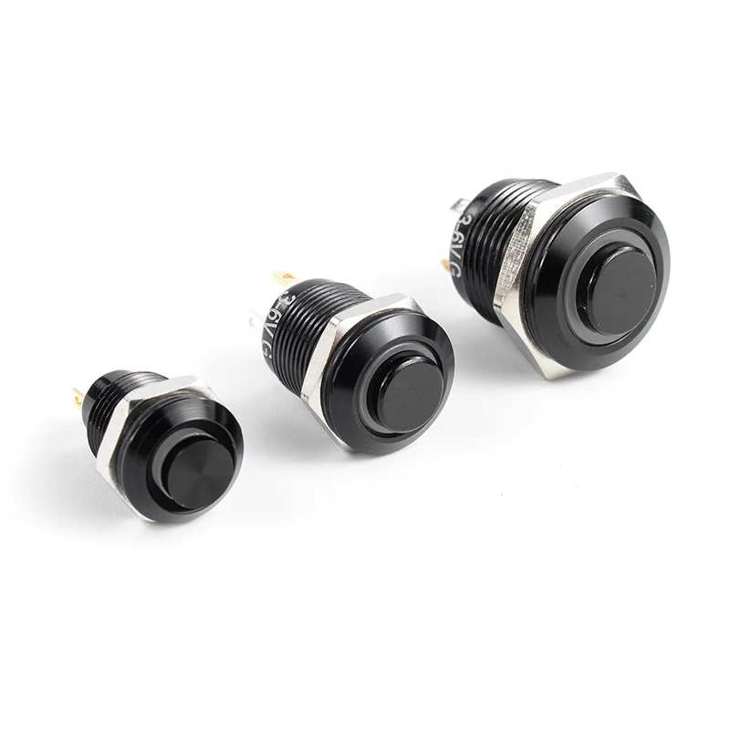 1NO 하이 헤드 방수 금속 푸시 버튼 스위치 LED 라이트 자동 잠금/리셋 3/6/12/24/220V 8/10/12/16mm 산화 검정색