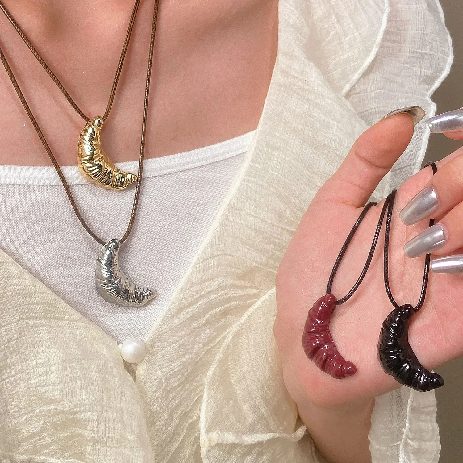 LATS 여성용 심플 암소 뿔 긴 목걸이, 가죽 로프, 가벼운 럭셔리 스웨터 체인, 패션 쥬얼리 액세서리, 도매