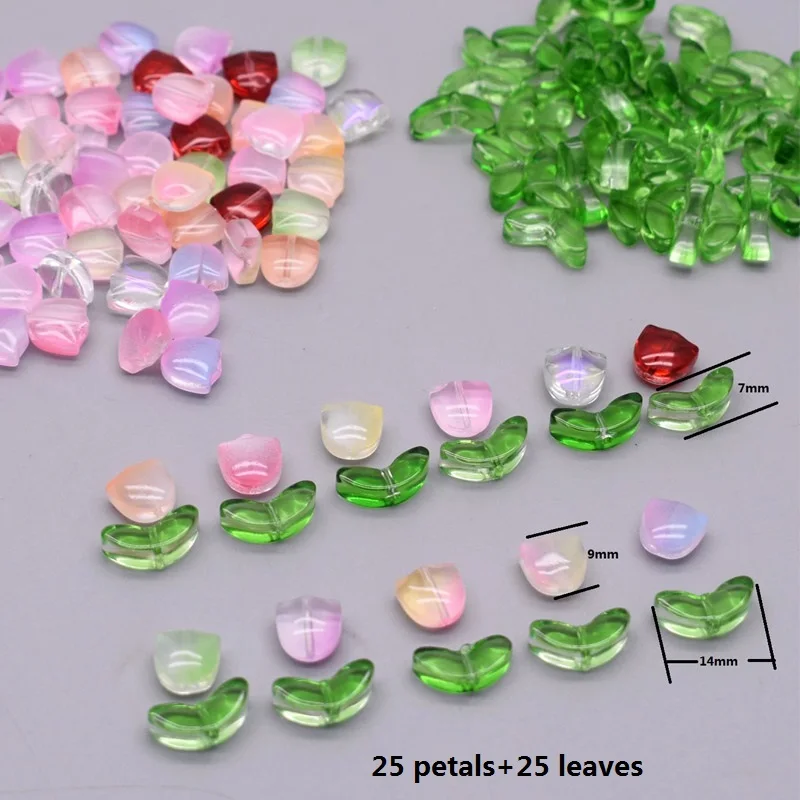 30pcs 9mm 튤립 꽃 Lampwork 비즈 여러 가지 빛깔의 유리 플로라 비즈 DIY 팔찌 목걸이 공예 용품에 대한 느슨한 비즈