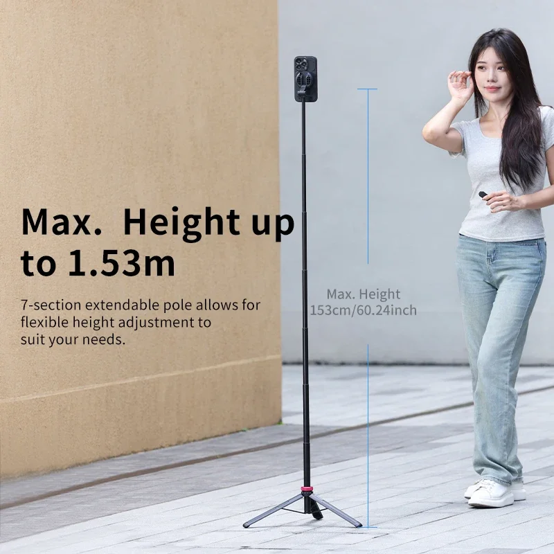 Ulanzi MT-84 1.53M Magsafe Selfie 스틱 삼각대 스탠드 IPhone 16 15 LiveStreaming Vlog 용 Bluetooth 원격 전화 확장 삼각대