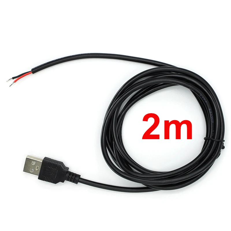 USB 2.0 수 잭 커넥터 케이블, 전원 충전 익스텐션 케이블 코드, 0.3m, 1m, 2m, 5V, 2 핀, 2 와이어 DIY