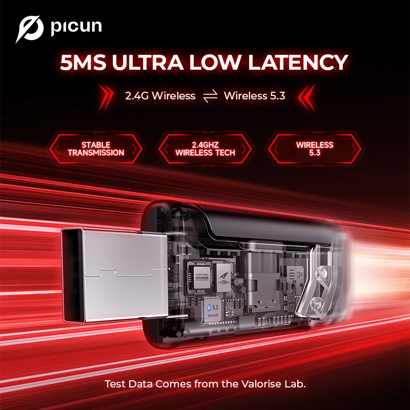 Picun G2 2.4G 무선 게임용 헤드셋 Bluetooth 헤드폰 5ms 낮은 대기 시간 7.1 PC PS4 PS5 전화 스위치 용 서라운드 ENC 마이크