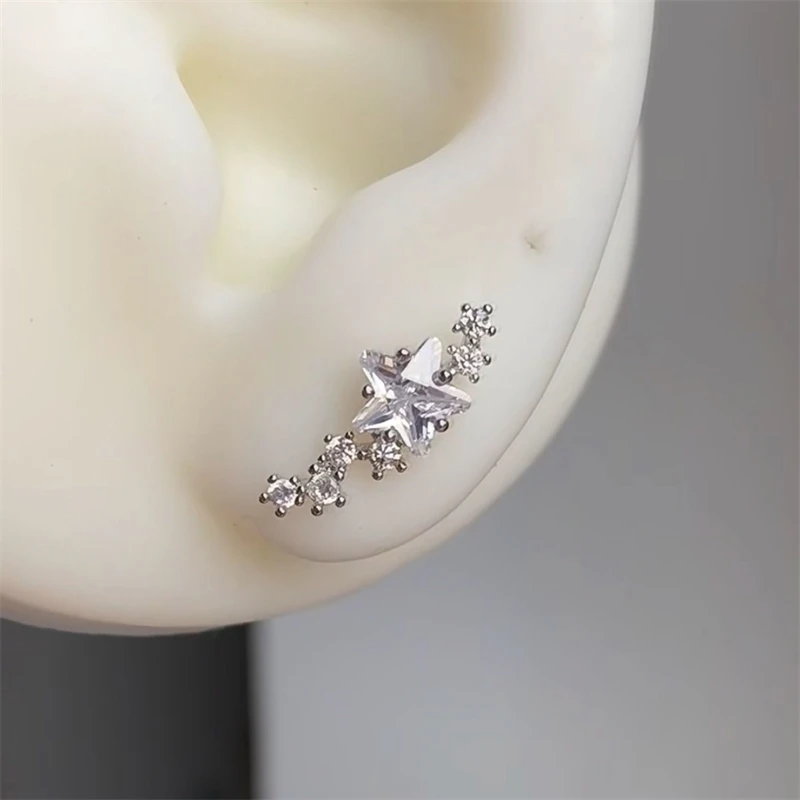 1pcs 품질 반짝 이는 지르콘 아크 모양의 달팽이관 귀 뼈 손톱 여성을위한 316L 스테인레스 스틸 귀걸이 방수 저자 극성