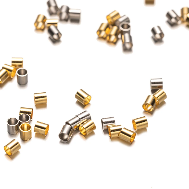 100pcs 스테인레스 스틸 크림프 튜브 비즈 스페이서 엔드 스토퍼 캡 DIY 귀걸이 목걸이 펜던트 쥬얼리 만들기 용품 재료