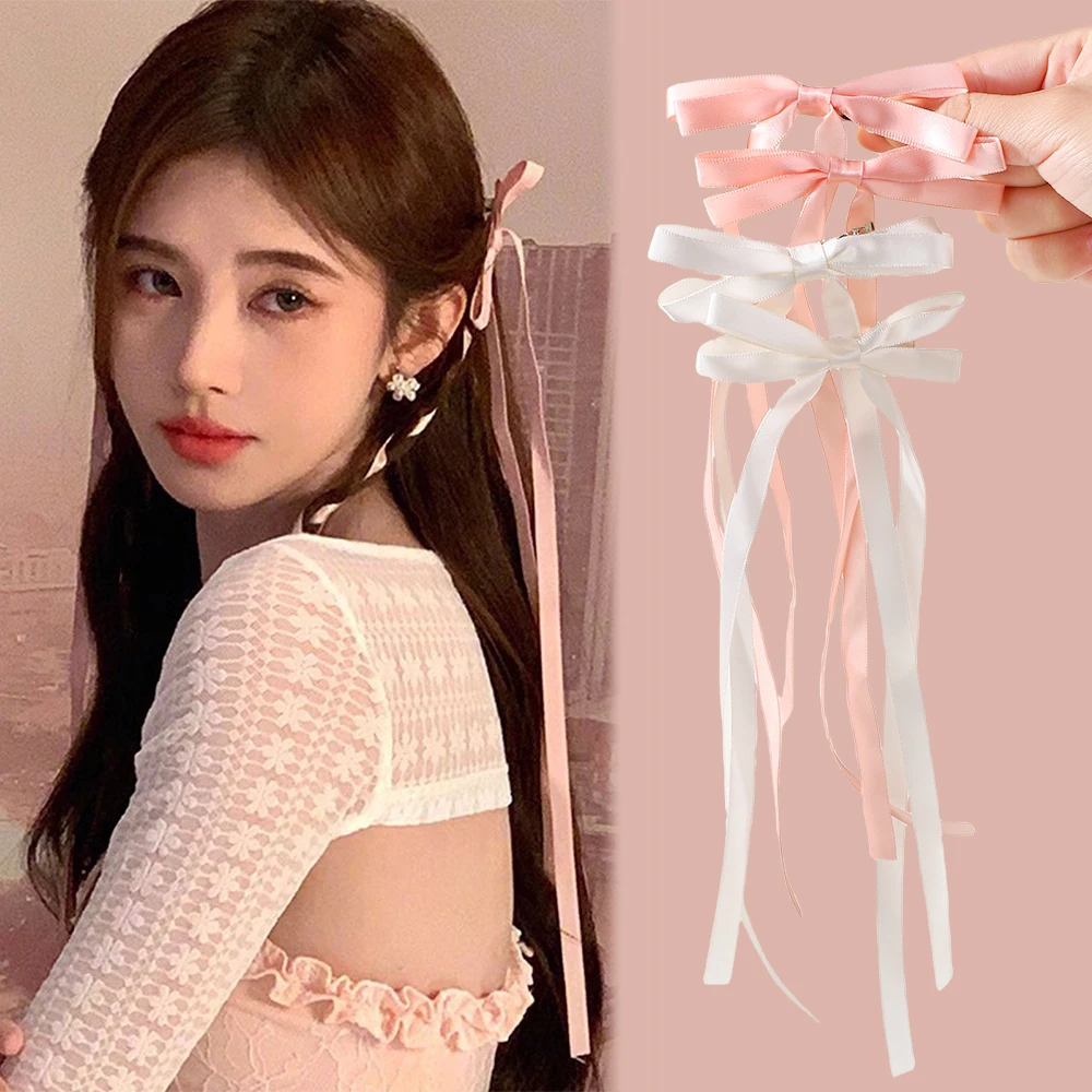 여성용 원단 헤어 활, 리본 헤어 클립, 머리 장식, 블랙 화이트 활 탑 클립, 여성 헤어 액세서리, 2 개