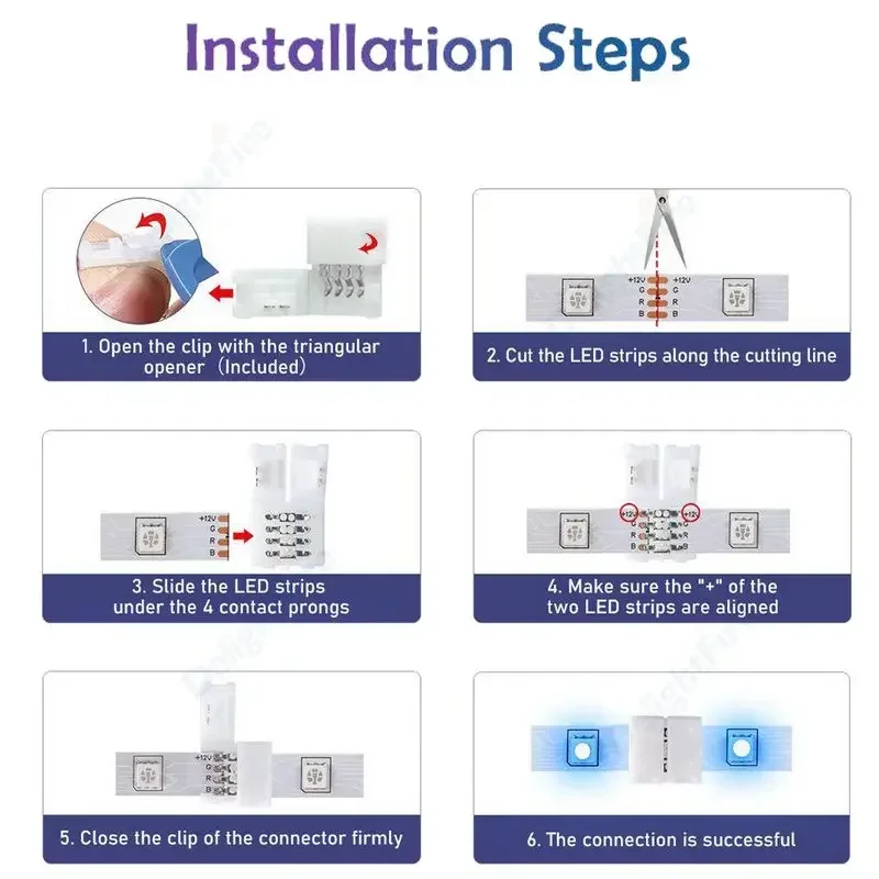 10pcs 솔더리스 LED 스트립 커넥터 2 4 5 핀 10mm 8mm L/T 유형 SMD 5050 2835 LED 스트립 용 배선되지 않은 Gapless 터미널 확장