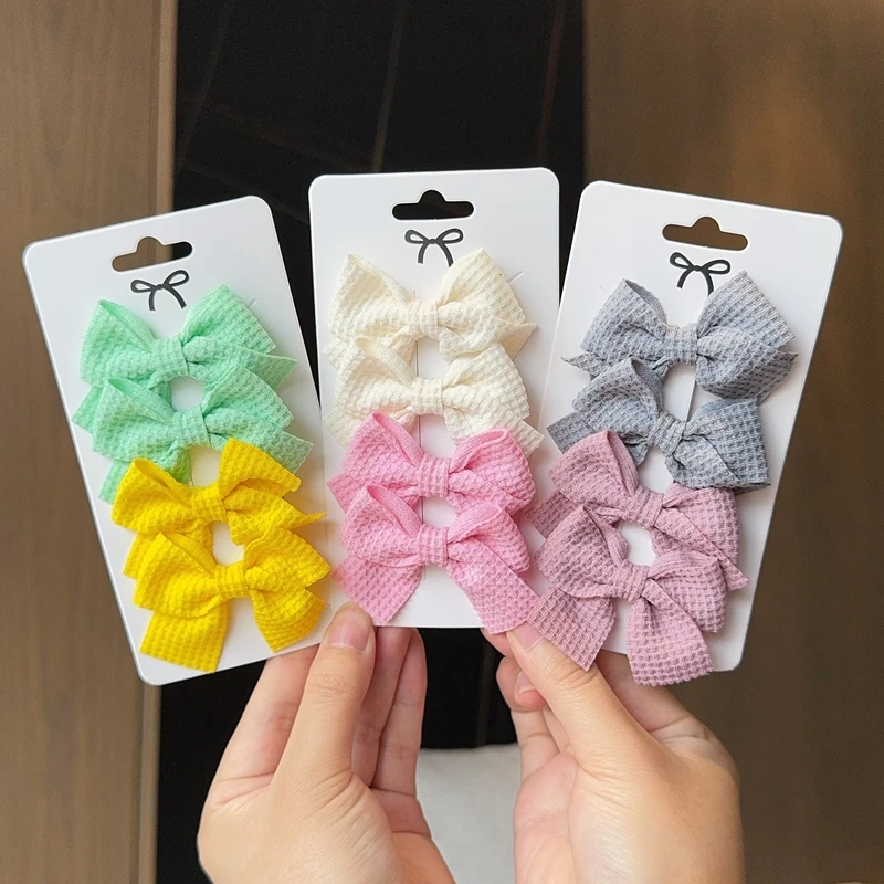 4/6/10Pcs 부드러운 목화 활 머리핀 소녀 달콤한 디자인 머리핀 컬러 블록 섬세한 Hairgripe Barrettes Kawaii 어린이 액세서리