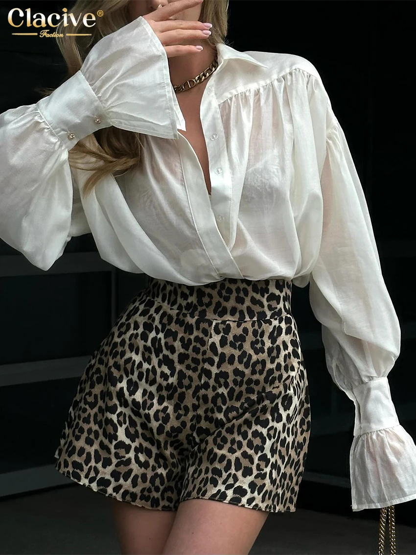 Clacive 패션 느슨한 핑크 오피스 여성 블라우스 2024 우아한 옷깃 긴 소매 셔츠 캐주얼 클래식 솔리드 탑 여성 의류