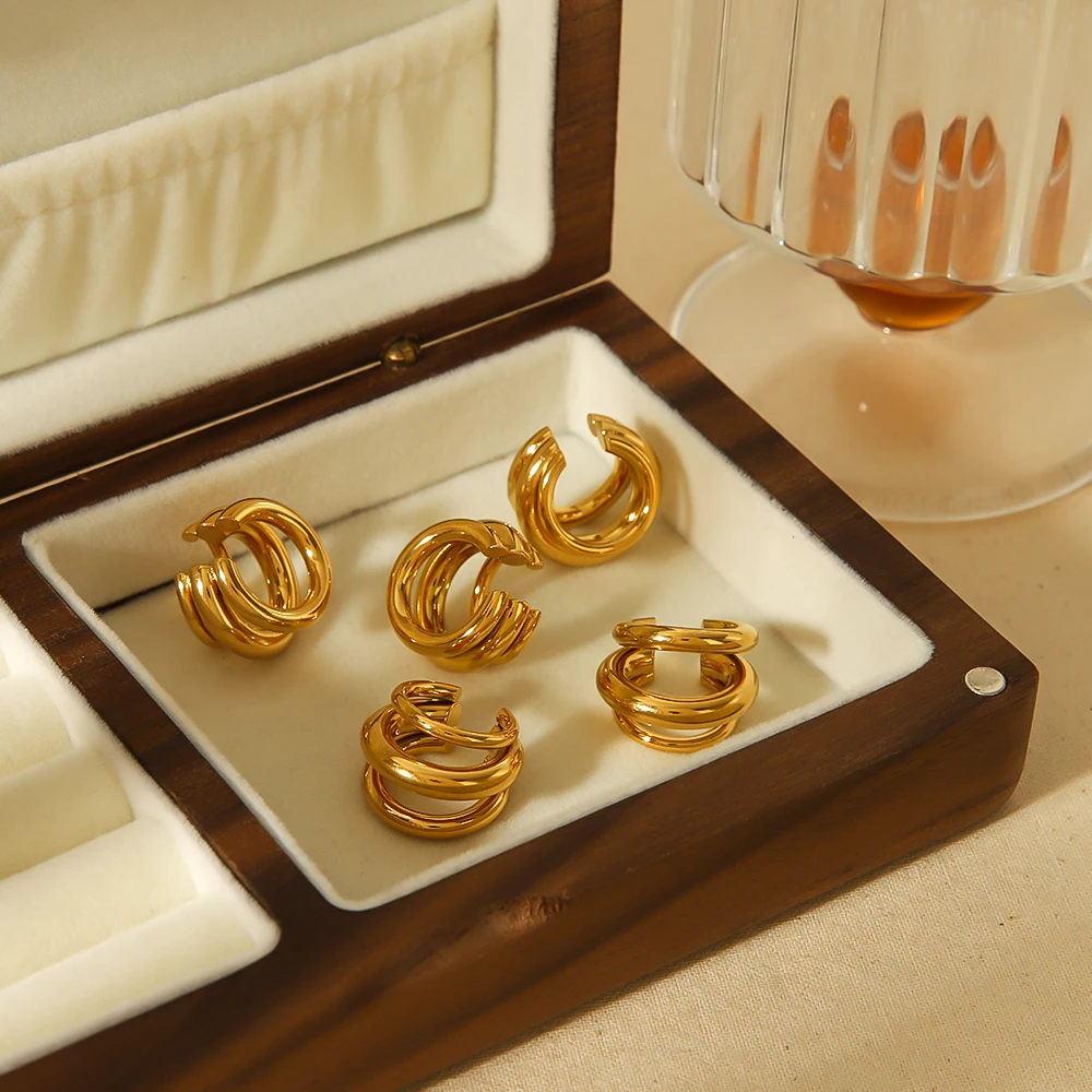 뜨거운 판매 18K 골드 컬러 스테인레스 스틸 다층 귀 클립 방수 금속 독특한 패션 유행 여성 선물