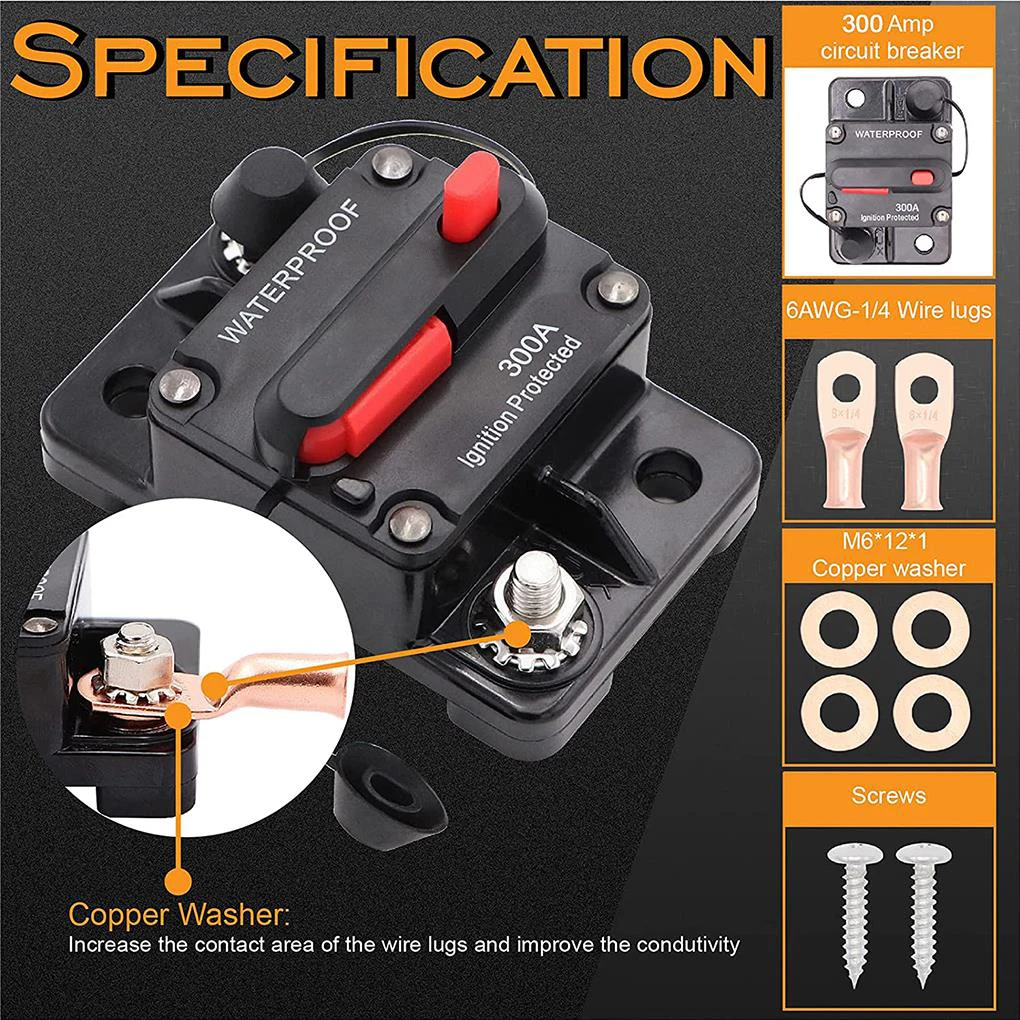 30A 40A 50A 60A 70A 80A 100A 120A 150A 200A 250A 300A 앰프 회로 차단기 퓨즈 리셋 12-48V DC 자동차 보트 자동차 방수