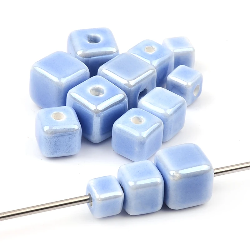 패션 색상 6mm/8mm/10mm 스퀘어 비즈 세라믹 비즈 DIY 2.0mm 구멍 비즈 보석 만들기위한 수제 도자기 비즈