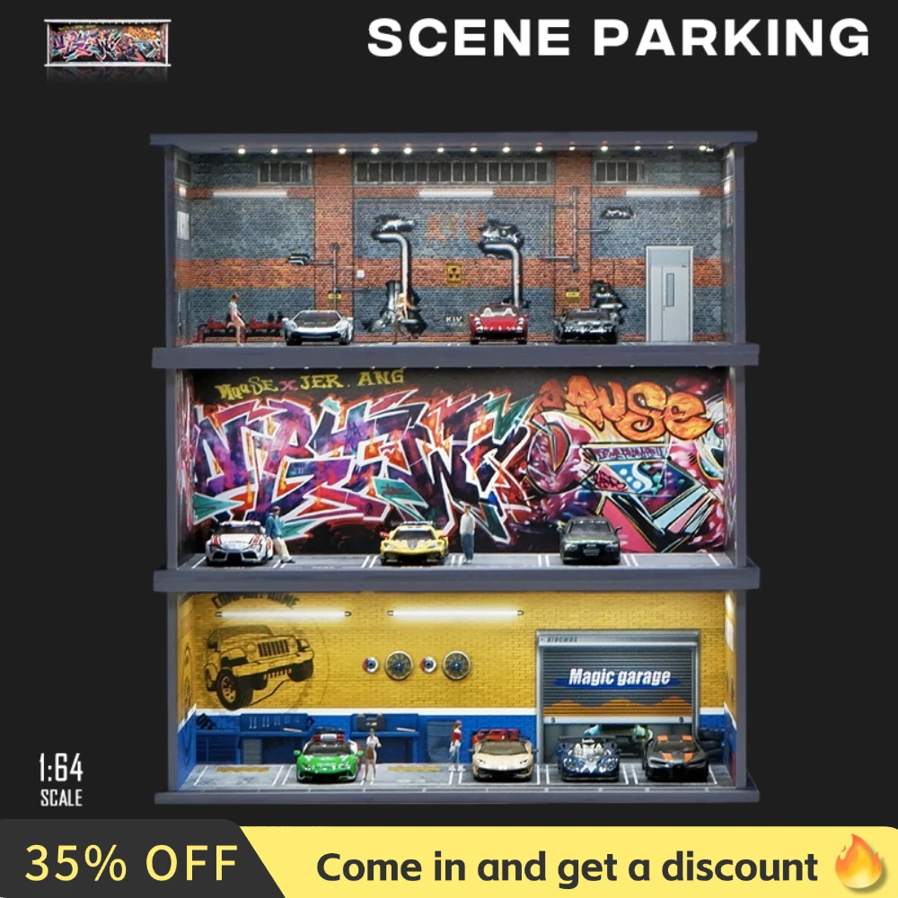1/64 모델 주차 공간 조명이 있는 자동차 주차 공간 시뮬레이션 장식 장면(피규어 및 자동차는 포함되지 않음)