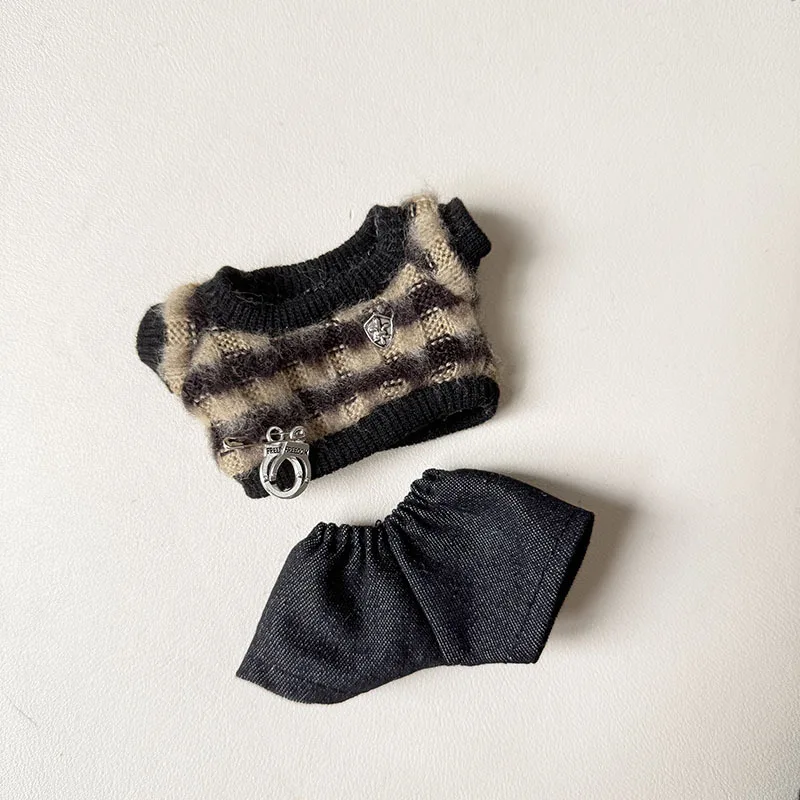 15-17cm Labubu 블라인드 박스 키 체인 비닐 인형 스웨터 신발 모자 가방 세트 인형 럭셔리 의류 액세서리에 적합