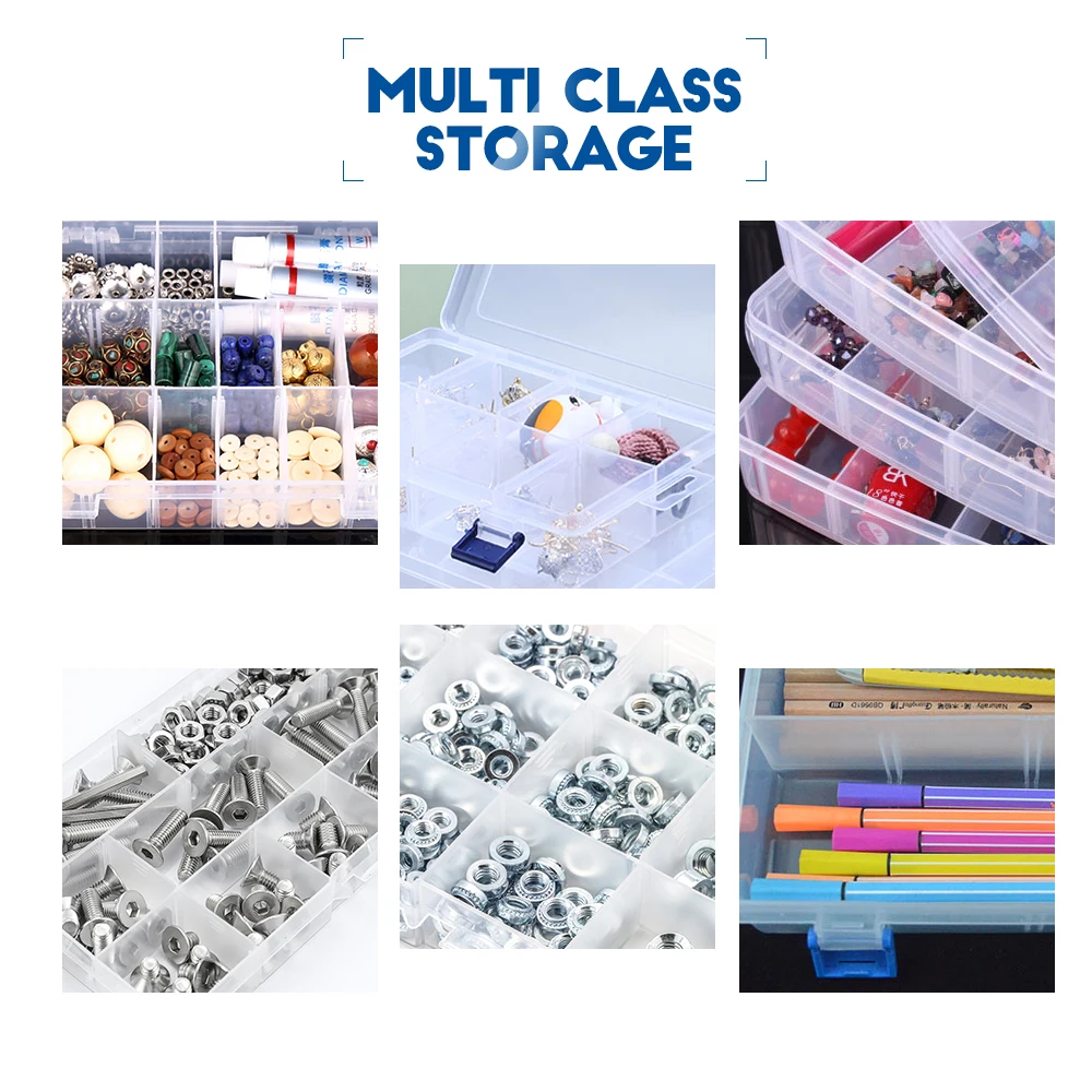 NINDEJIN 멀티 그리드 플라스틱 상자 조정 가능한 구획 보석 주최자 상자 친환경 PP 투명 보석 나사 상자