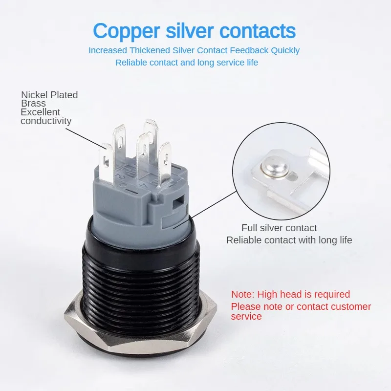 12/16/19/22MM 산화 검정색 금속 버튼 스위치 자체 재설정 자동 잠금 원형 조명 전원 버튼