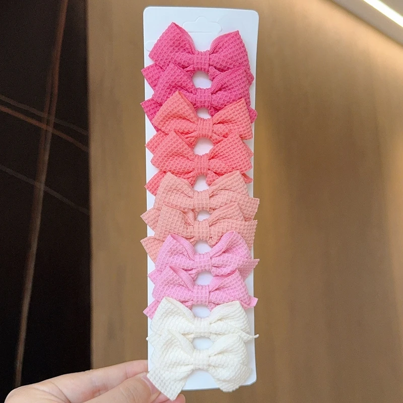 4/6/10Pcs 부드러운 목화 활 머리핀 소녀 달콤한 디자인 머리핀 컬러 블록 섬세한 Hairgripe Barrettes Kawaii 어린이 액세서리