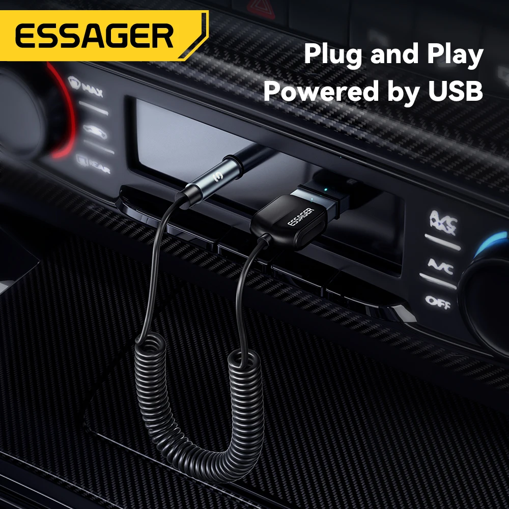 Essager USB 블루투스 5.0 수신기 Aux 블루투스 어댑터 자동차 3.5mm 잭 스피커 자동 Handfree 자동차 오디오 음악 송신기