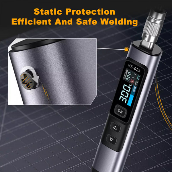 FNIRSI HS-02 납땜 인두 스마트 슬립 IPS 컬러 디스플레이 화면 100-450 ℃ 납땜 재작업 스테이션 PD100W 휴대용 수리 도구