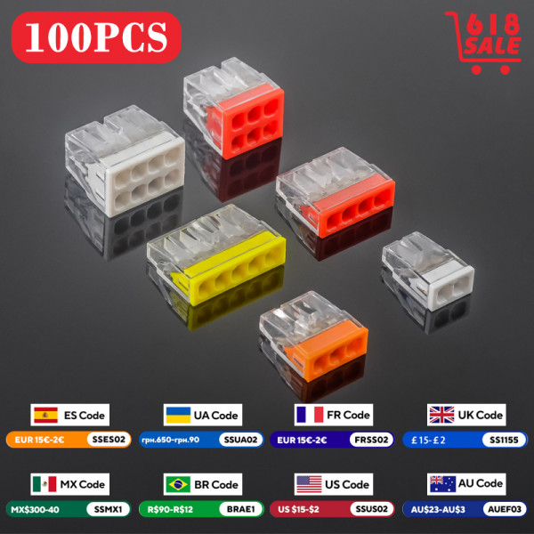 JINH 100 Pcs CMK 20 미니 퀵 와이어 커넥터 2/3/4/5/6/8 포트 터미널 블록 하드 스테인레스 간편한 전기 퀵 푸시 인 title=JINH 100 Pcs CMK 20 미니 퀵 와이어 커넥터 2/3/4/5/6/8 포트 터미널 블록 하드 스테인레스 간편한 전기 퀵 푸시 인 