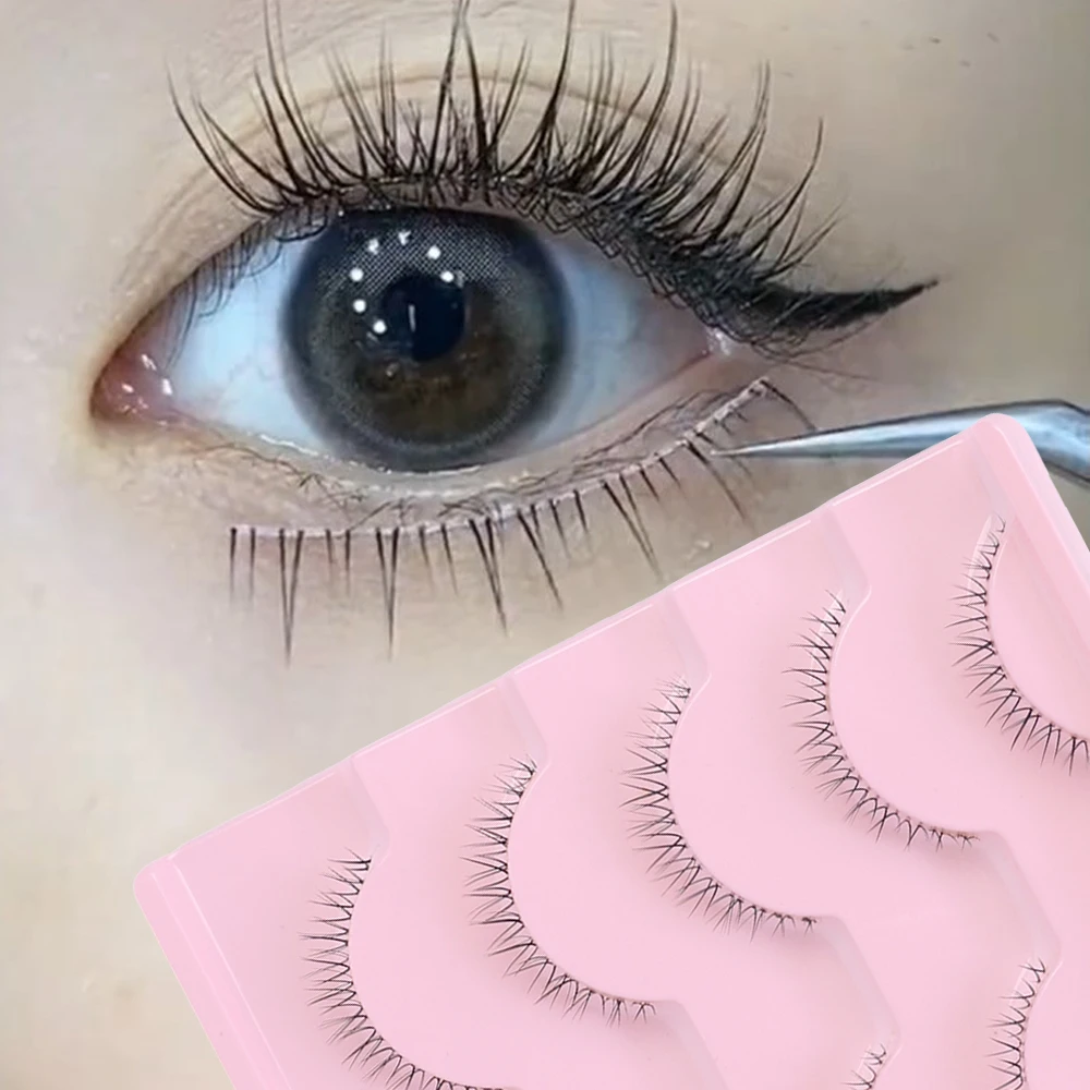 5 쌍 두꺼운 낮은 속눈썹 팩 눈 속눈썹 아래 클리어 밴드 5D 소프트 낮은 속눈썹 수제 만화 하단 속눈썹 메이크업 도구
