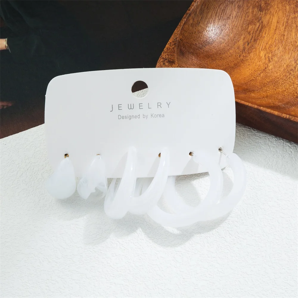 트렌디 한 아크릴 기하학 후프 귀걸이 여성을위한 설정 빈티지 보헤미아 다채로운 아크릴 C 자형 귀걸이 패션 쥬얼리 선물