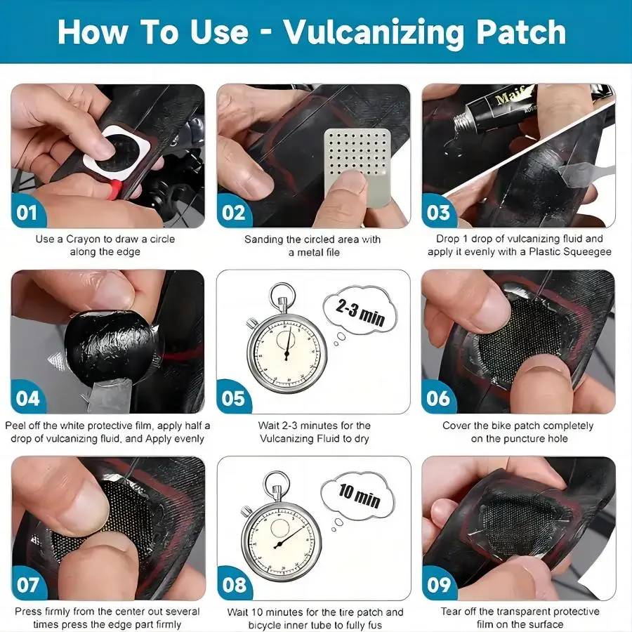 자전거 타이어 수리 키트-패치, 타이어 필름, 그라인딩 필름, 크로우바, 사이클링 타이어 패치 수리 키트, 다기능 도구