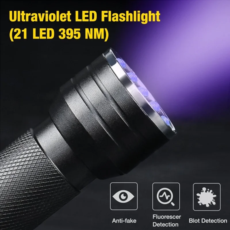 21 LED UV 자외선 손전등 블랙 라이트 395NM 애완 동물 소변 얼룩에 대 한 미니 토치 플래시 램프 휴대용 블랙 라이트 손전등