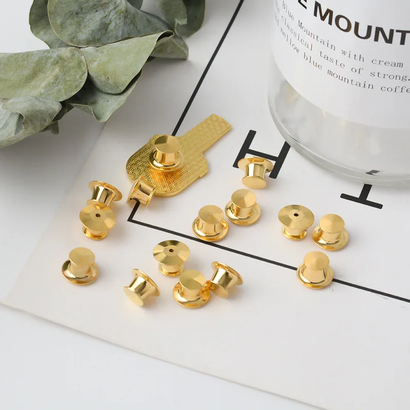 10 개/갑 안전 브로치 잠금 잠금 걸쇠 금속 핀 뒤로 버튼 버클 대량 핀 키퍼 브로치베이스 쥬얼리 액세서리