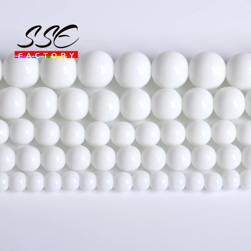 천연 화이트 마노 스톤 비즈 오닉스 라운드 루즈 스페이서 비즈 쥬얼리 만들기 DIY 팔찌 액세서리, 4 6 8 10 12mm 15 인치