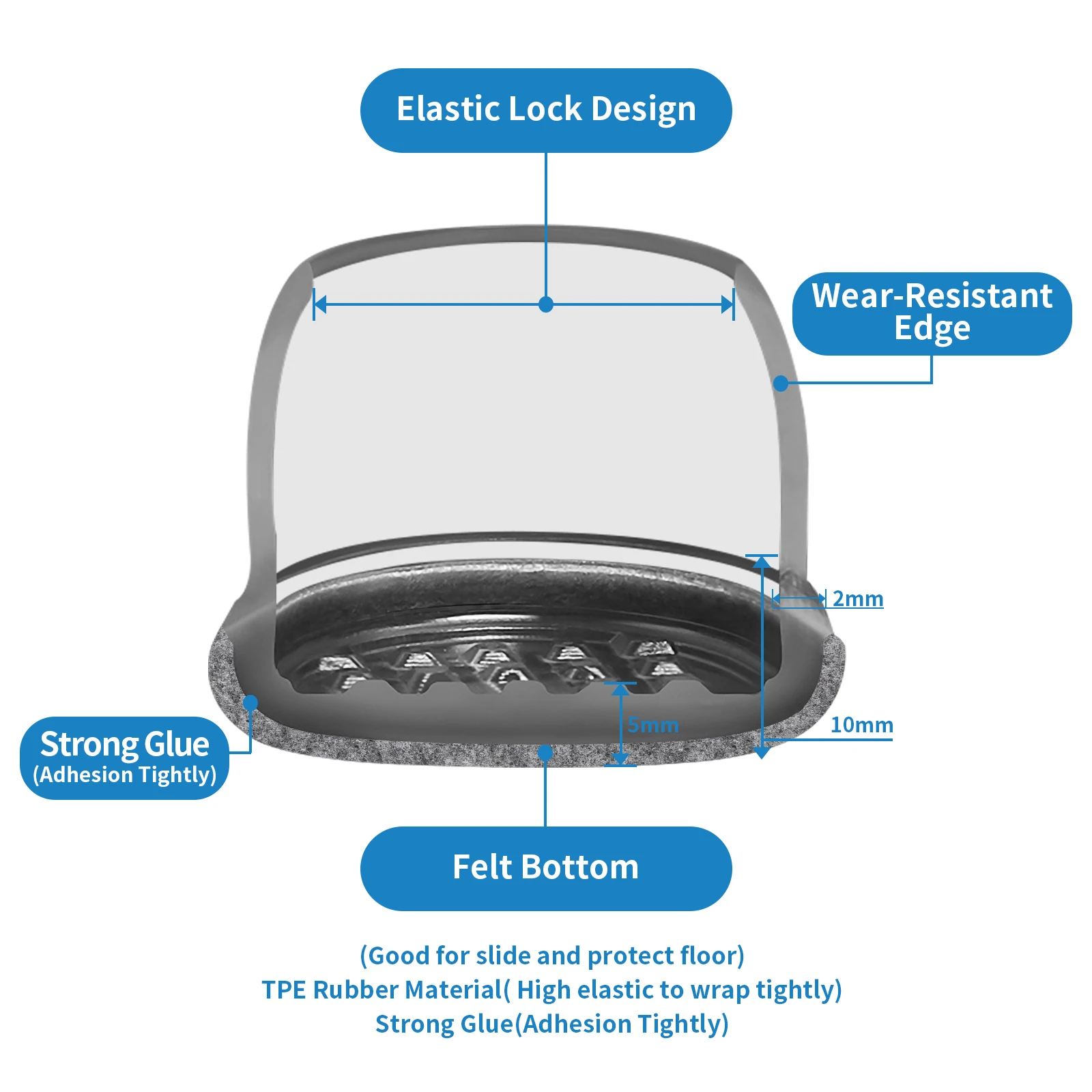 미끄럼 방지 실리콘 의자 다리 캡, 스크래치 방지, 원목 바닥 보호대, 방수 펠트 가구 발 패드, 16 개