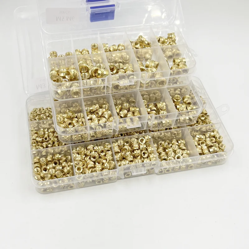 인서트 너트 세트 M2 M2.5 M3 M4 M5 M6 황동 핫멜트 널링 너트 나사 열 성형 이중 능직 주입 내장 구리 너트 3D