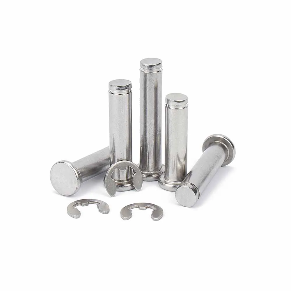 1/5pc M3 M4 M5 M6 M8 M10 M12 A2 스테인레스 스틸 플랫 헤드 베어링 원통형 위치 결정 축 샤프트 서 클립이있는 롤 은못 핀
