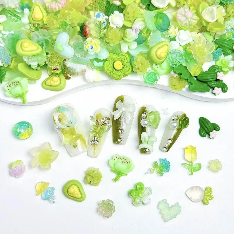 혼합 귀여운 만화 네일 참, 3D 송진 꽃 활 과일 네일 아트 장식, 매니큐어 DIY 전화 케이스 액세서리, 100 개