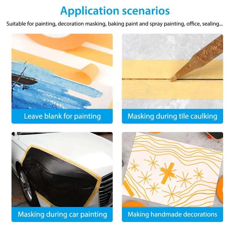 1pcs 2-50mm 노란색 마스킹 테이프 접착 테이프 질감 종이 자동차 페인트 장식 그림에 대 한 마크 없이 원활한 손 눈물