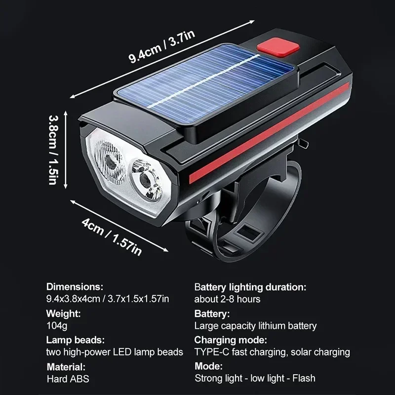 자전거 전면 조명 USB 충전식 120dB 경적 하이라이트 Mtb 도로 자전거 헤드 라이트 야간 주행 경고 램프 사이클링 라이트