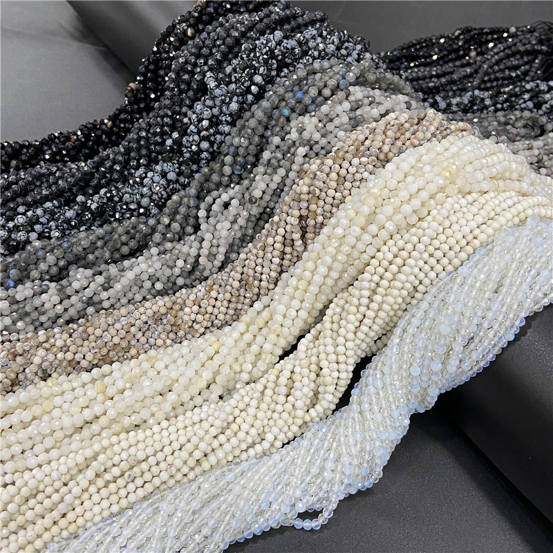 2 3 4 MM 블랙 화이트면 처리 된 천연 보석 스톤 미네랄 비즈 느슨한 작은 씨앗 크러스탈 석영 스톤 스페이서 비즈 쥬얼리 만들기