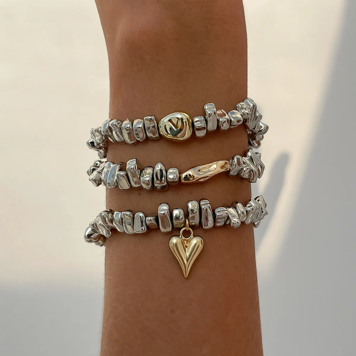 빈티지 불규칙 독특한 디자인 CCB 구슬 하트 모양의 펜던트 팔찌 세트 여성 패션 팔찌 쥬얼리 휴일 선물